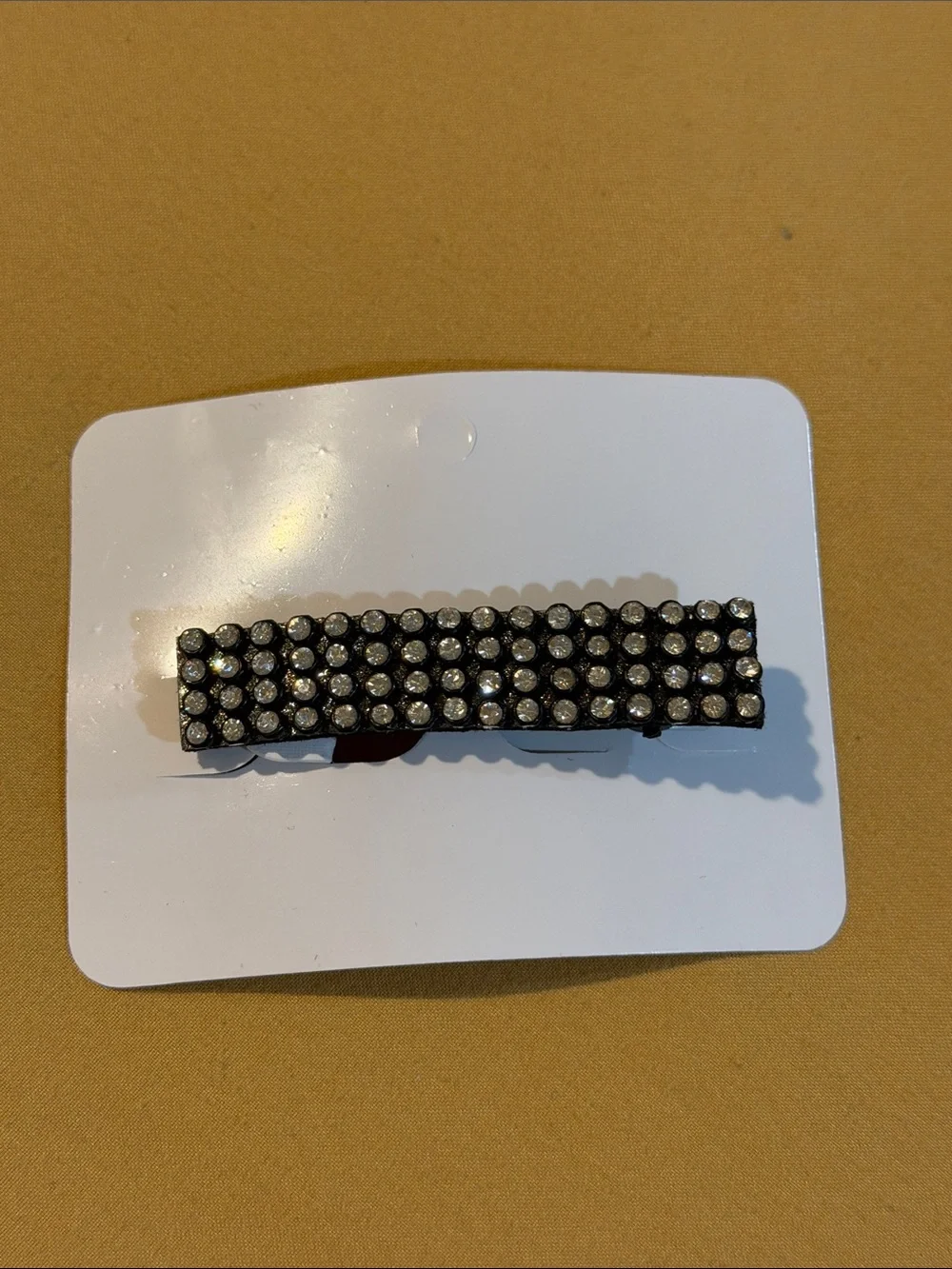 Rhinestone Barrette Hair Clip - Black with Clear Stones